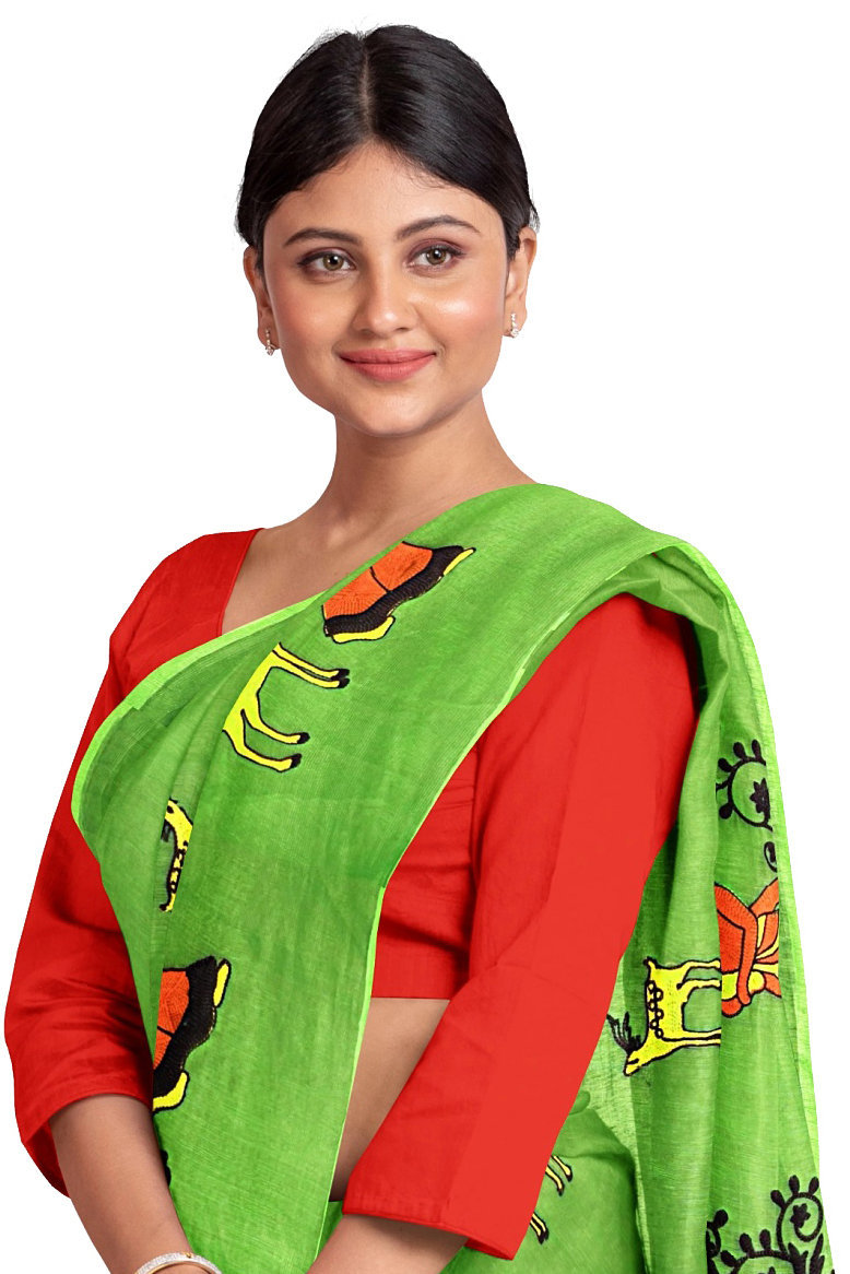 Green Pure Cotton Urbasi Hand Hand Loom Saree (1116)